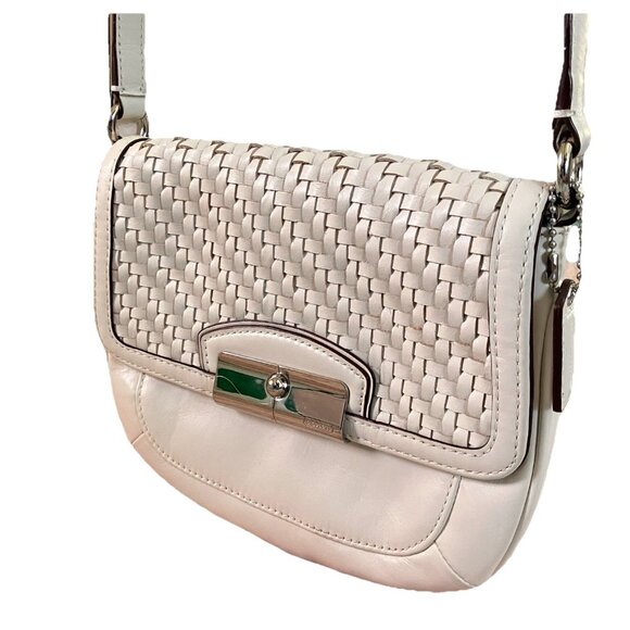 Coach Kristin Woven Leather Crossbody Shoulder Bag Ivory - Picture 1 of 16